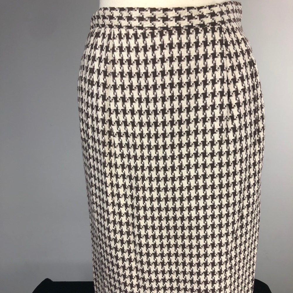 Brown Houndstooth Pencil Skirt